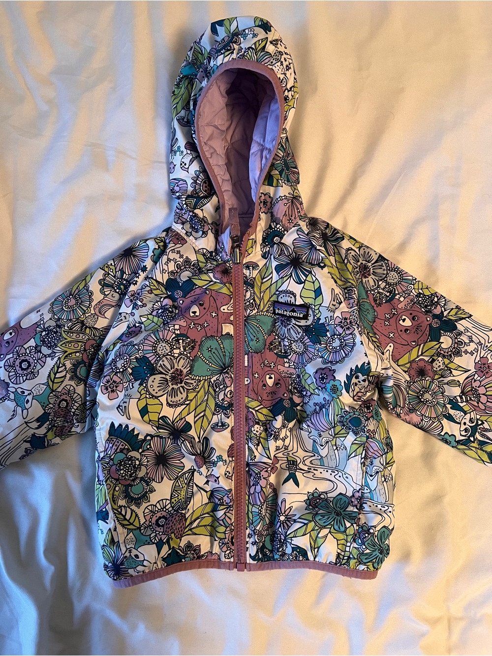 Patagonia 2t Girls' Floral Hooded Jacket in White and Purple